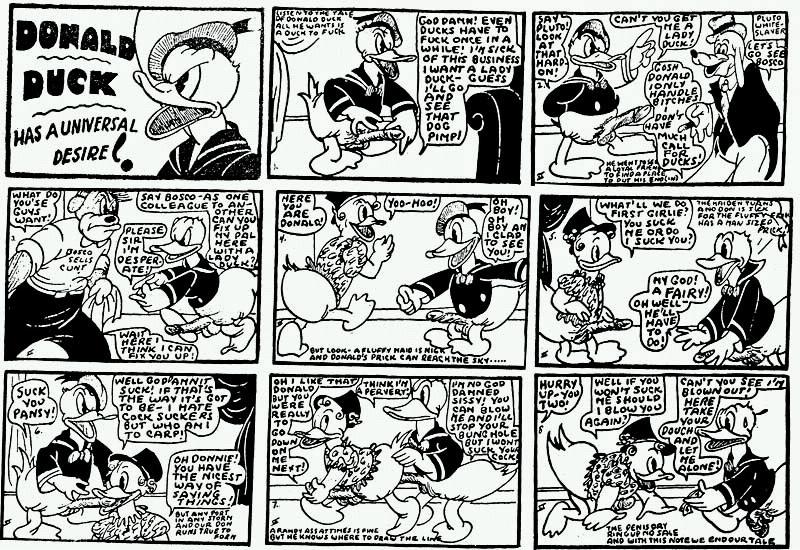 1930s anal avian balls bird blackjack_(artist) bottomless canine clothed clothing comic disney donald_duck duck duo english_text half-dressed male mammal older_than_internet oral penis pimp prostitution rhyme text tijuana_bible vintage yaoi