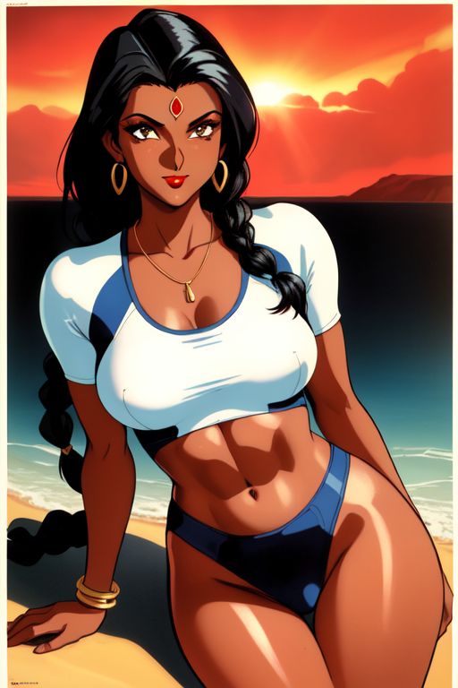 ai_generated beach bindi dark-skinned_female dark_skin indian indian_female sportswear