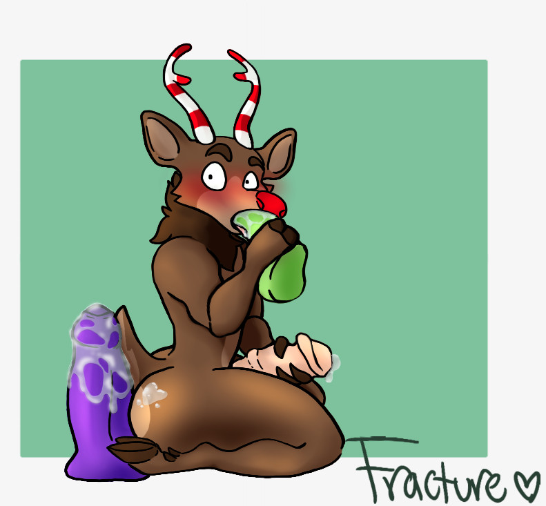 1boy, anthro, anthro male, anthro only, anthro solo, antlers, artist name, ass, big cock, big dildo, big penis, blush, bodily fluids, brown body, brown fur, christmas, cock, dandy's world, deer, deer boy, deer ears, deer horns, deer humanoid, deer tail, dick, digital media (artwork), dildo, dildo in mouth, flustered, flustered male, fracturets, fur, furry, furry male, furry only, furry solo, genital fluids, genitals, green dildo, green sex toy, hand around penis, holding dildo, holding object, holding sex toy, holidays, hooves, huge dildo, jpeg, kneeling, kneeling on ground, large cock, large dildo, large penis, lube, lube on butt, lube on dildo, lube on sex toy, male, male anthro, male ass, male butt, male furry, male masturbation, male only, masturbating, masturbation, new world deer, no human, no humans, no-human, non-human, non-human only, on knees, only furry, only male, open mouth, penis, precum, precum drip, purple dildo, purple sex toy, red nose, reindeer, rudie (dandy's world), saliva, saliva on dildo, sex toy, sex toy in mouth, simple background, solo, solo anthro, solo furry, solo male, striped antlers, stroking penis, sucking dildo, tail, thick cock, thick dildo, thick penis