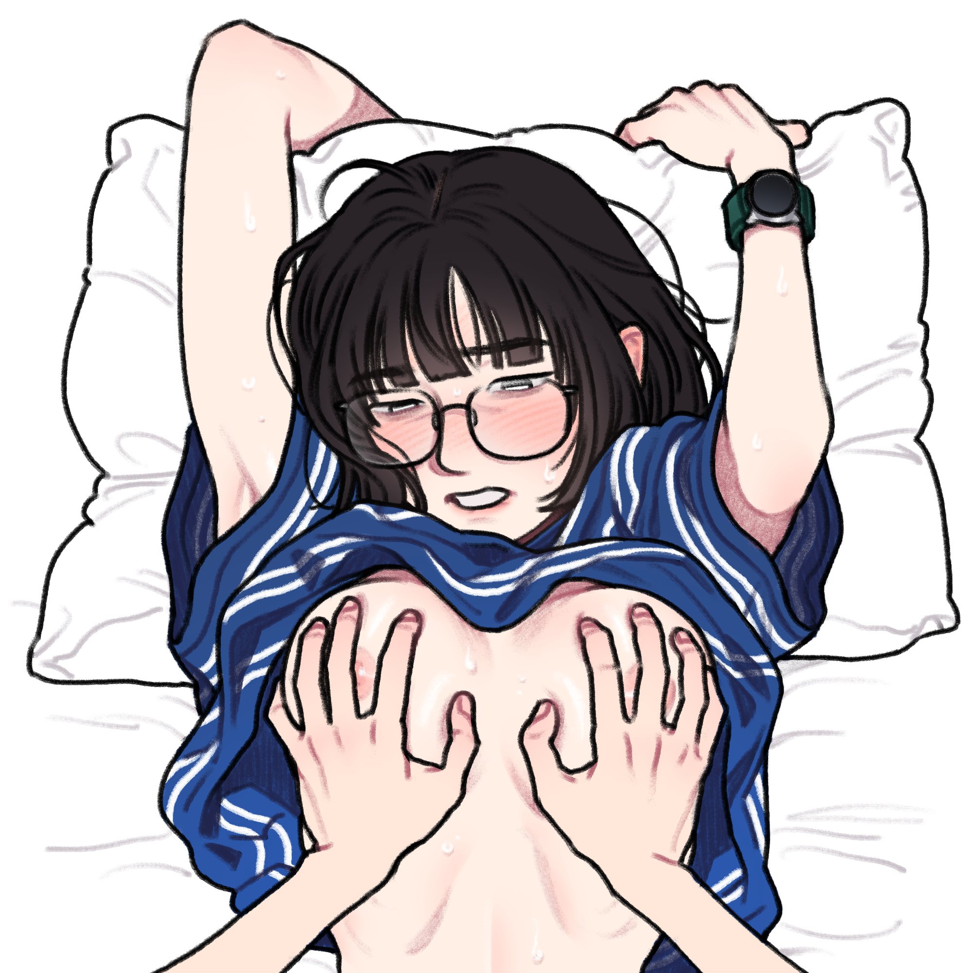 2girls, areola, areolae, asian, asian female, black hair, breasts, female, hand on breast, hands on breasts, implied lesbian, nipples, tagme, touching breast, yuri, yuriwomanfuta