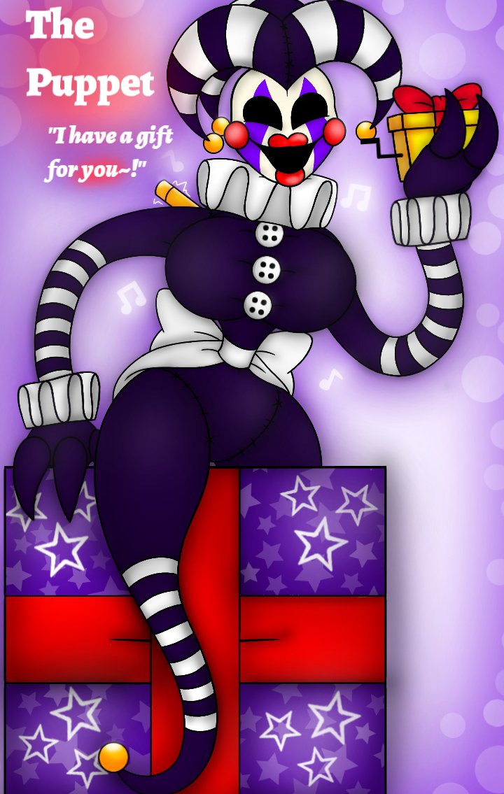 big_breasts box breasts english_text five_nights_at_freddy's marionette_(fnaf) no_irises no_pupils open_mouth puppet_(fnaf) rockstar_puppet_(artist) text