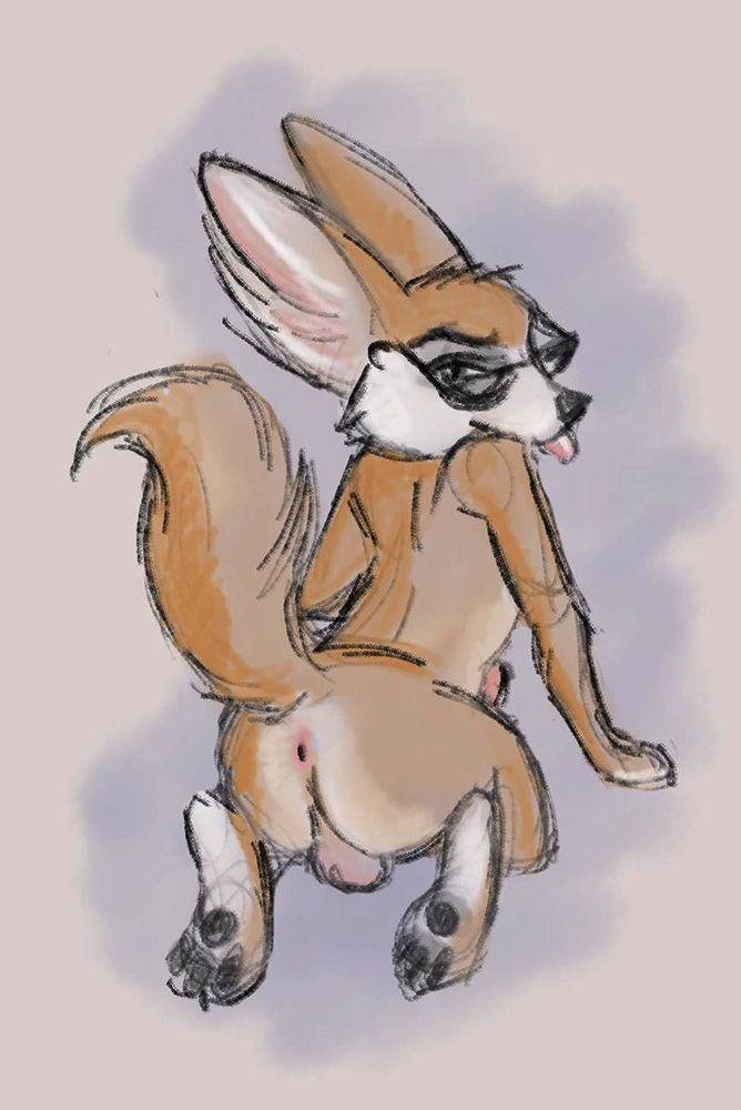 2018 anus balls canine disney eyewear fennec finnick fox glasses hindpaw kneeling looking_at_viewer looking_back male male_only mammal masturbation nduli nude paws penis raised_tail solo sunglasses tongue tongue_out zootopia
