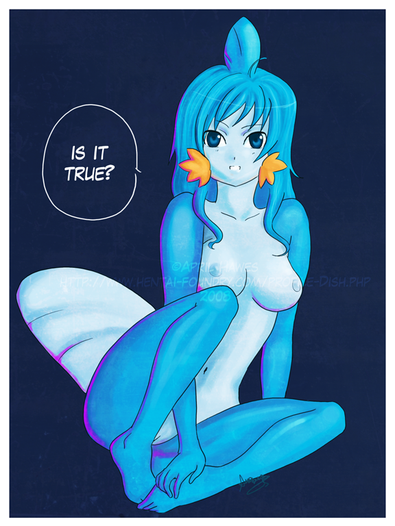 blue_eyes blue_nipples blue_skin bottomless breasts color exposed_breasts female female_only front_view i_herd_u_liek_mudkips meme mudkip nintendo nipples nude open_eyes pokemon pokemon_(species) pokemon_rse pussy sitting solo tail topless vulva