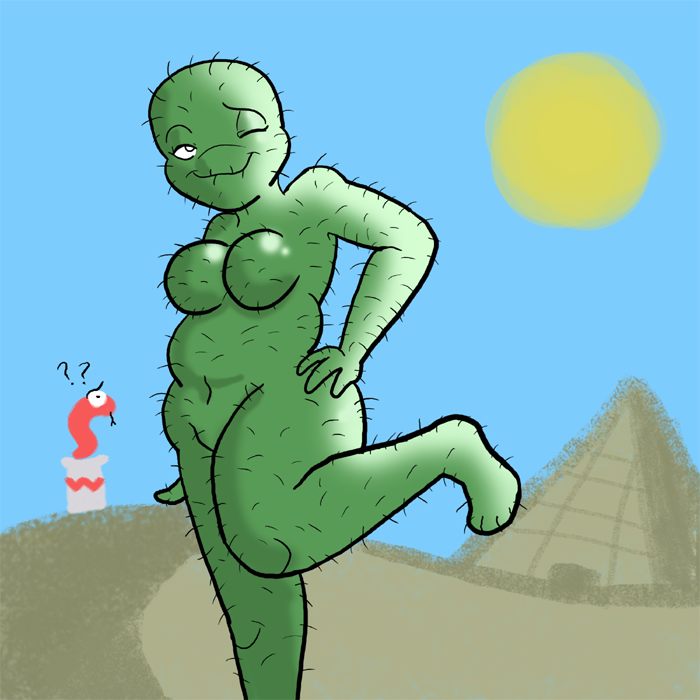 1girls breasts cactus cobrat desert featureless_breasts female half-closed_eyes mario_(series) nintendo one_eye_closed pokey_(mario) pyramid sand smile smooth_skin sun super_mario_bros._2 tagme thick thighs vase wide_hips