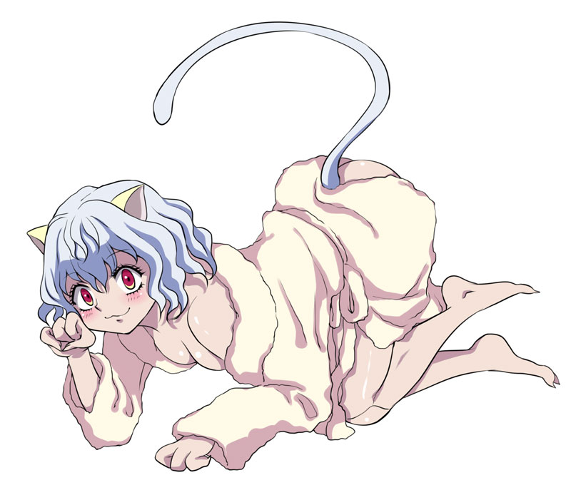 1girls, animal ears, ass, ass crack, barefoot, butt crack, cat ears, cat girl, cat tail, catgirl, female, female only, grey hair, hunter x hunter, neferpitou, short hair, solo, tagme, tail, wavy hair