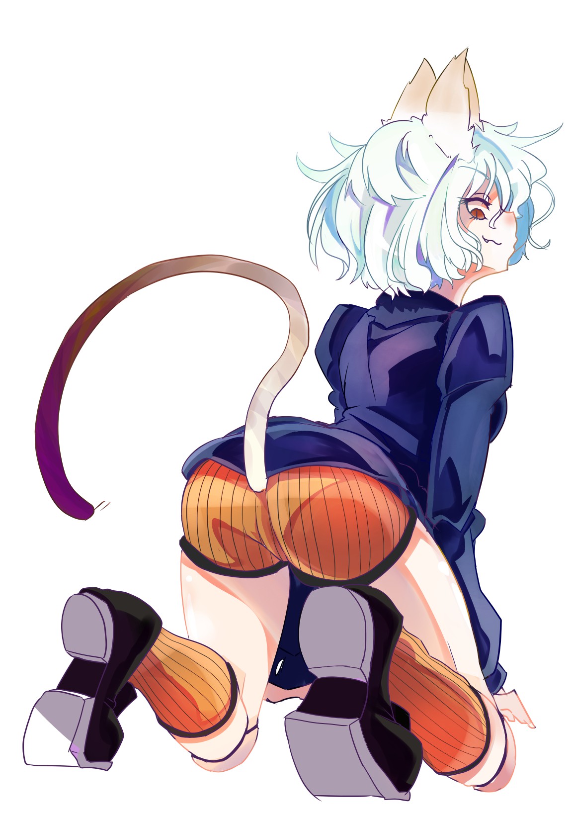 1girls, animal ears, ass, breasts, cat ears, cat girl, cat tail, chimera ant, female, female only, gokuu (acoloredpencil), grey hair, humanoid, hunter x hunter, light skin, light-skinned female, neferpitou, pale skin, pale-skinned female, short hair, shounen jump, solo, tail, villainess, wavy hair, white hair