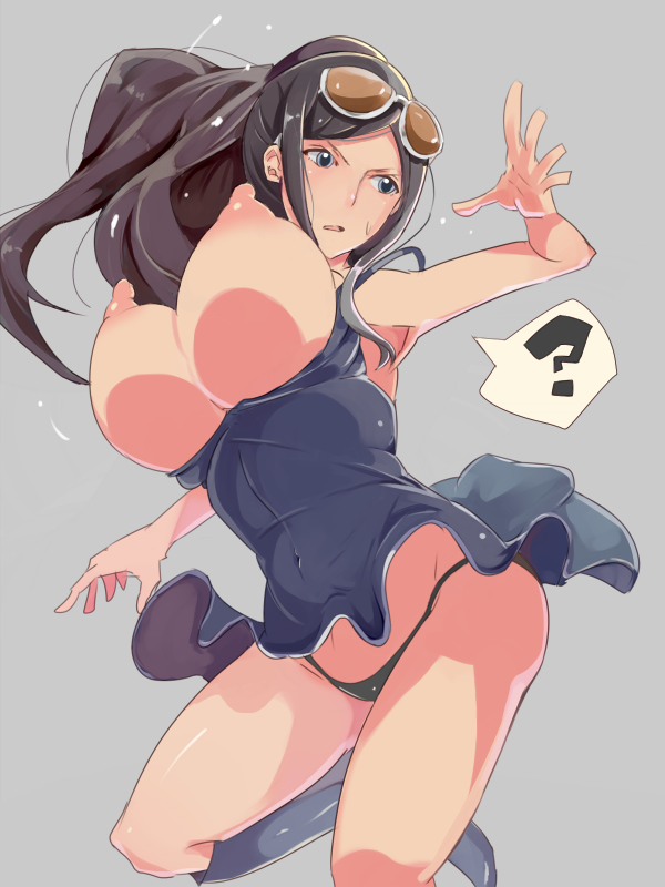 areolae ass black_hair bouncing_breasts breasts breasts_out covered_navel dress dressrosa female female_only huge_breasts long_hair nashipasuta nico_robin nipples one_piece open_mouth panties puffy_nipples silver_eyes solo sunglasses tagme