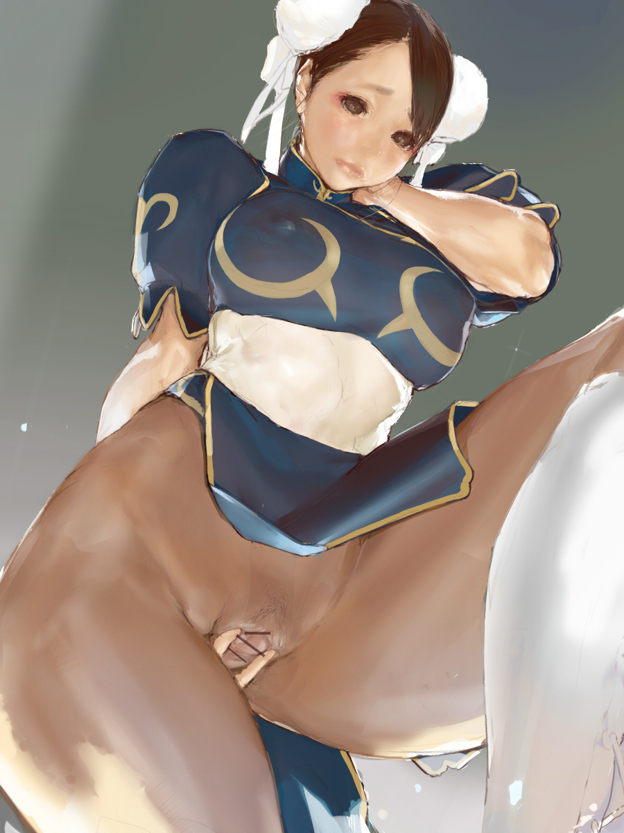 censored chun-li erect_nipples female female_only human mumaya pantyhose pussy solo spread_pussy street_fighter