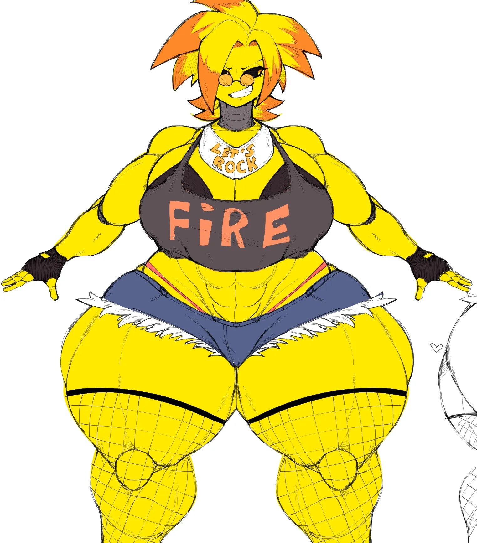 animatronic, animatronic female, beakless, big ass, big breasts, big butt, chicken, chicken girl, female, five nights at freddy's, five nights at freddy's 2, fnaf, glasses, kuroameart, muscular, pegaka (artist), phasianid, robot, robot girl, scottgames, solo, toy chica (fnaf), toy chica (thebigtoychica), yellow, yellow skin