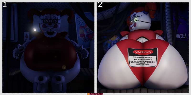 1girls, 3d, 3d (artwork), animatronic, animatronic female, ass, ass bigger than head, ass focus, baby (fnafsl), big ass, big breasts, big butt, bon bon, bonbon (fnaf), bottom heavy, breasts, butt, butt focus, careless, circus baby, circus baby (fnaf), circus baby (original), dark lighting, english text, female, female only, five nights at freddy's, green eyes, heavy ass, heavy butt, huge ass, huge breasts, inviting, inviting to sex, looking at viewer, looking back, lowres, oakensfm, plump ass, plump butt, puppet bonnie (fnafsl), solo, source filmmaker, source request, warning, warning label, warning symbol, wide hips, woodworksfm