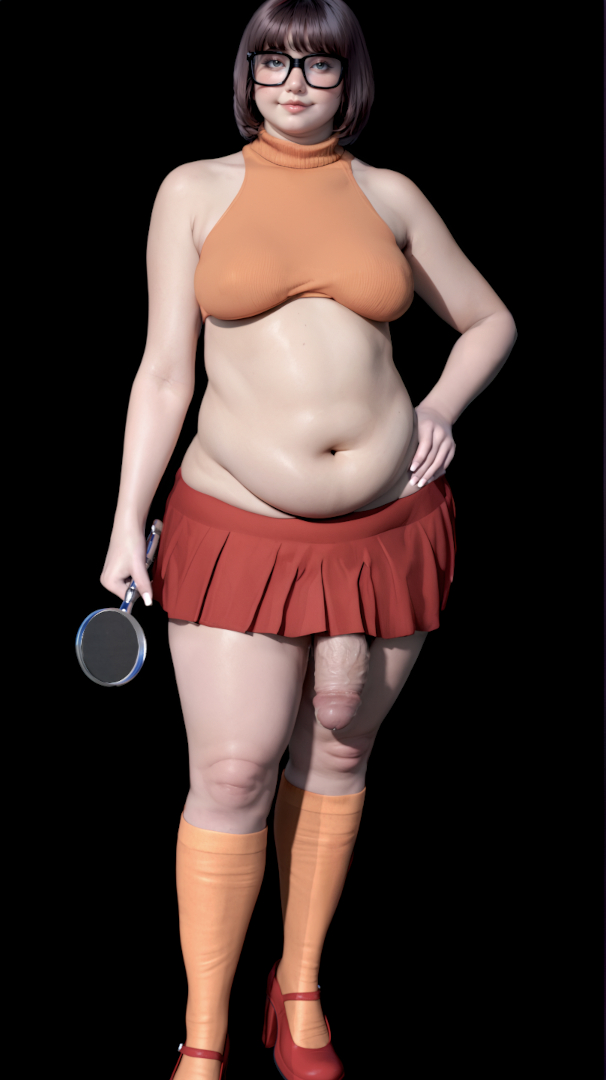 1futa, 3d, ai assisted, ai generated, belly, breasts, brown hair, chubby, chubby futa, fat, flaccid, foreskin, futa only, futanari, glasses, hdregrets, intersex, miniskirt, penis, penis under skirt, plump, scooby-doo, skirt, solo futa, thick penis, thick thighs, thighs, velma dinkley