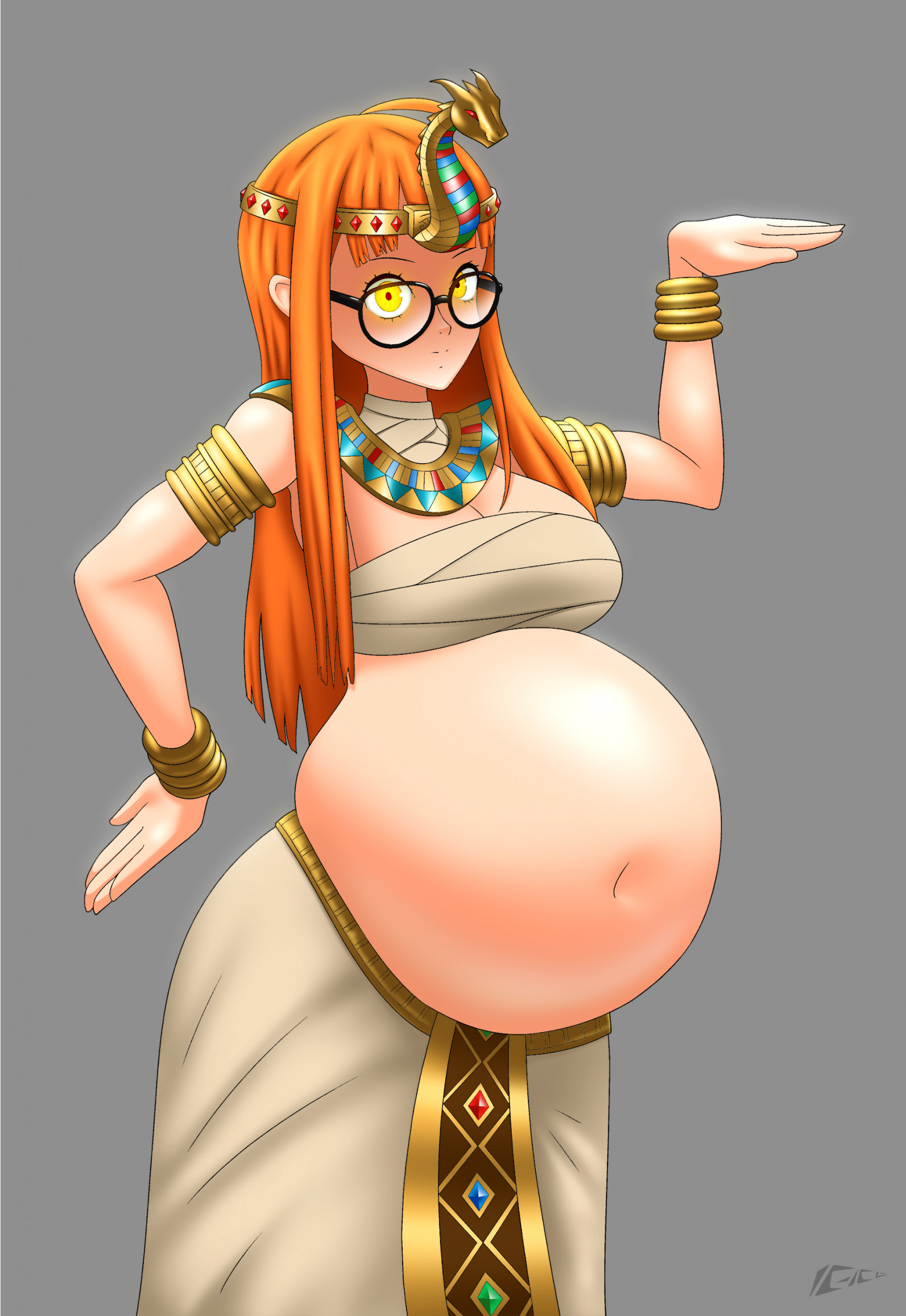 bbw, belly dancer, belly dancer outfit, belly dancing, big beautiful woman, big belly, bloated, bloated belly, chubby, chubby female, egyptian clothes, egyptian headdress, fat, fat belly, fat girl, female, full belly, huge belly, ic-icle, large belly, overweight, overweight female, persona, persona 5, round belly, sakura futaba, shadow futaba, stuffed belly, weight gain, wg