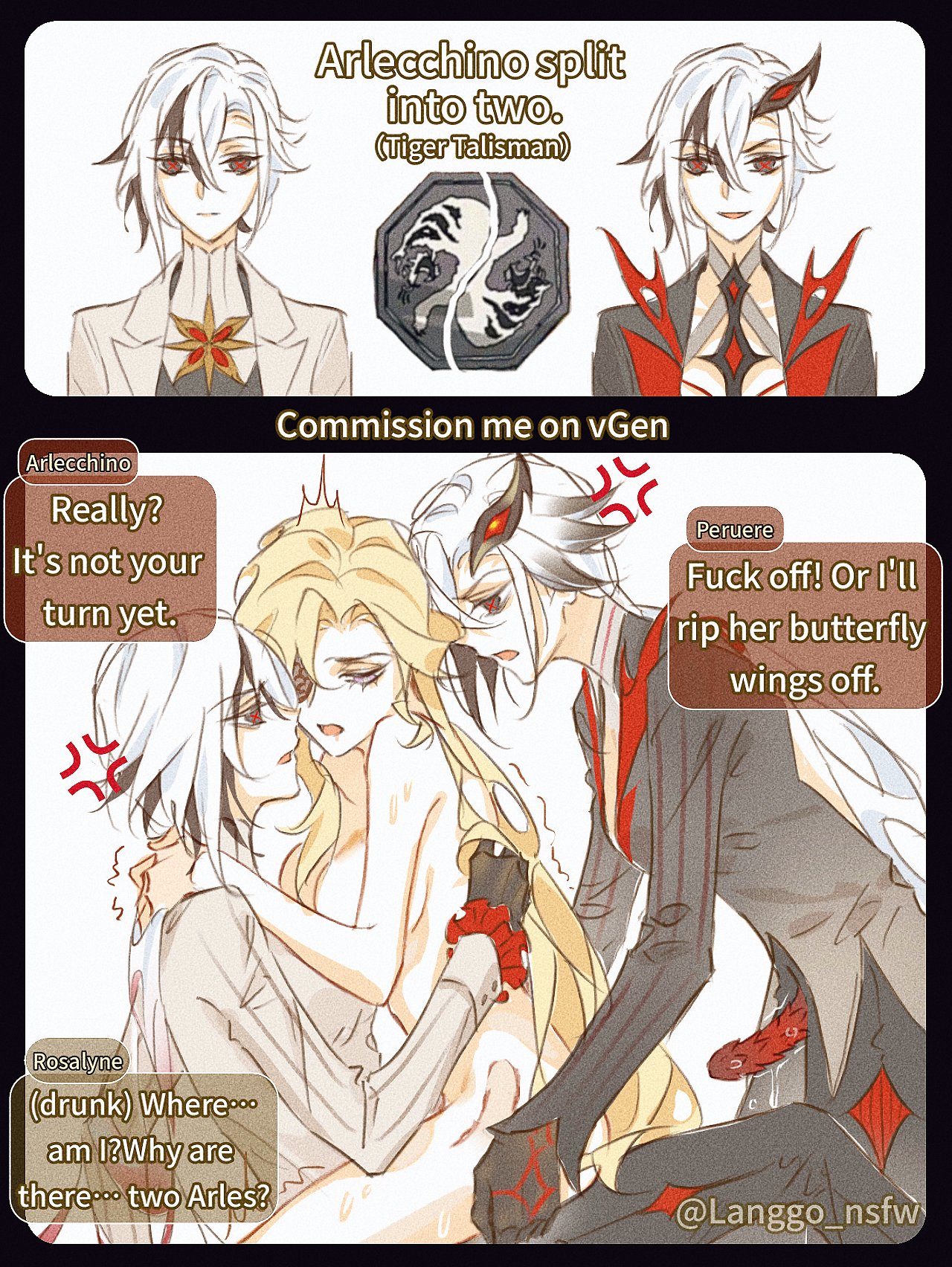 arlecchino (cinder of two worlds' flames) (genshin impact), arlecchino (genshin impact), blonde female, blonde hair, clothed, clothed sex, clothes, clothing, dickgirl, dominant female, eyepatch, futanari, genshin impact, langgo, larger female, long hair, monster cock, naked, naked female, nude, nude female, penis, penis in pussy, shorter female, signora (genshin impact), smaller female, submissive female, taller female, trembling, trembling for pleasure, vaginal penetration, vaginal sex, yuri