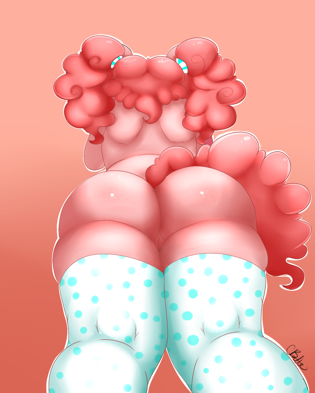 anthro anthrofied ass big_ass cbatie11 clothing color fluffy friendship_is_magic hair huge_ass legwear lying my_little_pony pink_hair pinkie_pie_(mlp) pussy straight_hair thick_thighs thigh_highs tied_hair twintails