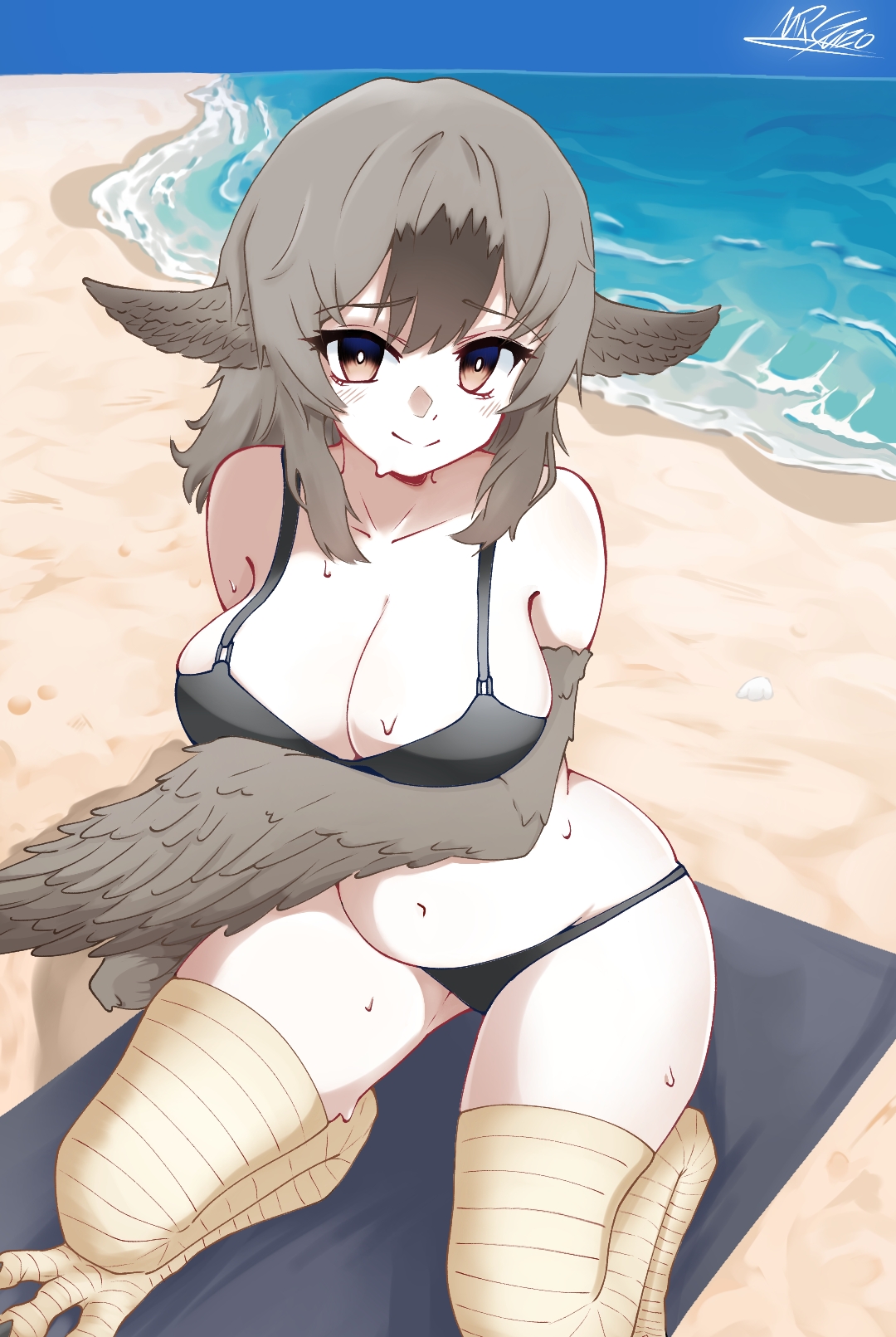 1girls, beach, big breasts, bikini, black souls, black souls 2, breasts, dodo (black souls), don guizo, female, female only, looking at viewer, monster girl, solo female, tagme, winged arms, wings