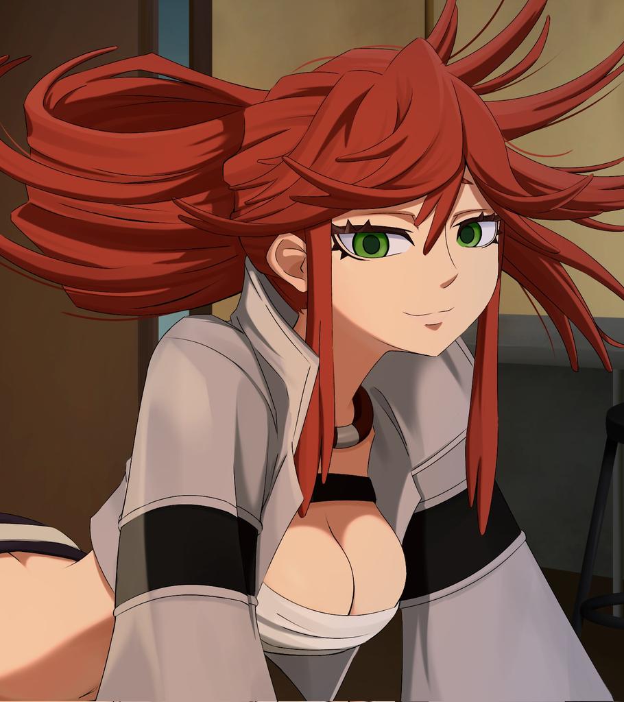 1girls, big ass, big breasts, breasts, clothed, clothing, female, gachiakuta, green eyes, looking at viewer, red hair, riyou reaper, solo, solo female