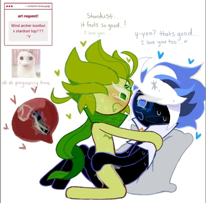 :3, 2020s, 2025, art request, blue hair, cat, cookie run, cookie run kingdom, gay, male, october, sex, short hair, sodastik, stardust cookie, wind archer cookie, yaoi