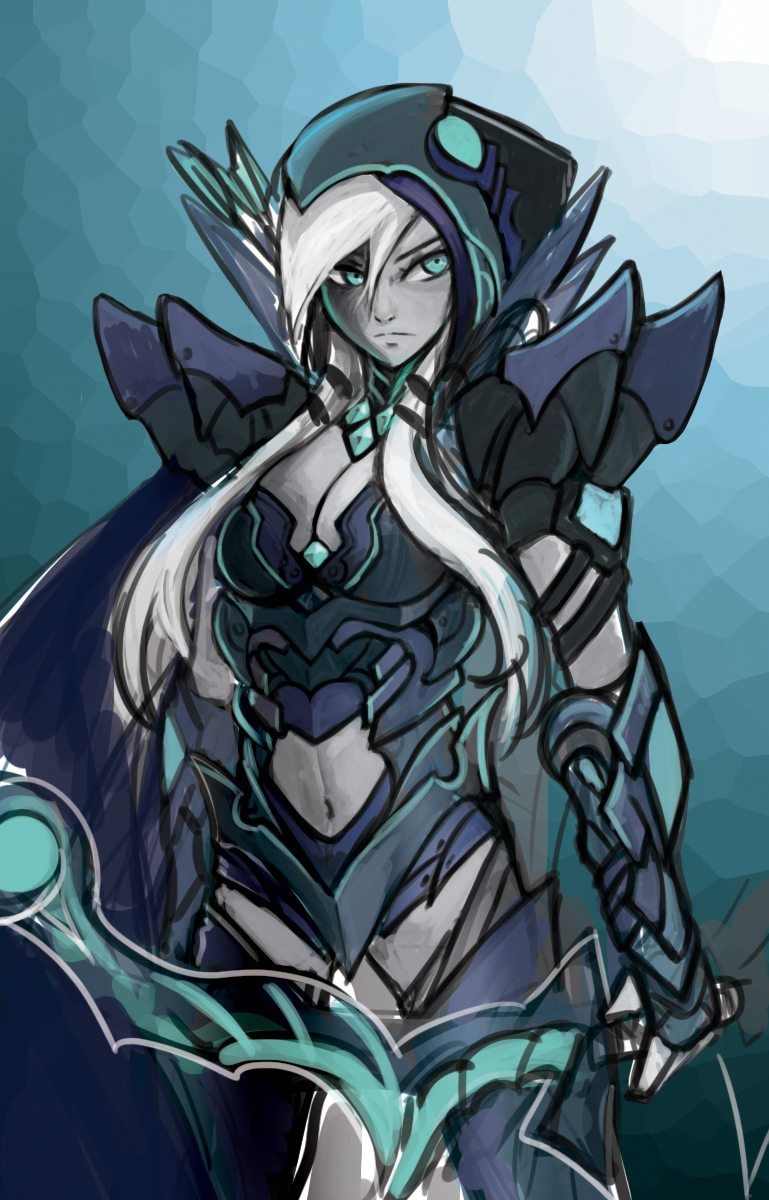 armor blue_eyes bow dota_2 drow_ranger silver_hair traxex