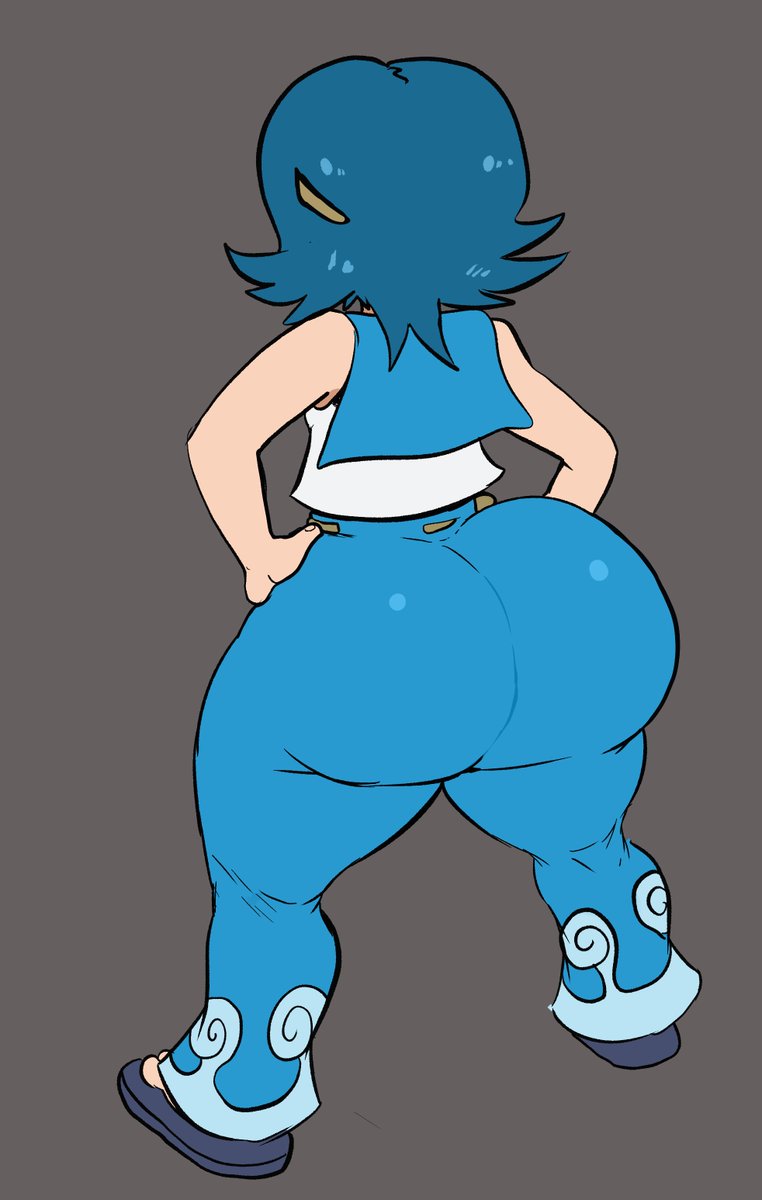 1girls, ass, ass focus, behind view, big ass, big butt, blue hair, bottom heavy, bubble butt, fat ass, female, grey background, huge ass, lana (pokemon), lemonadepikachu, pokemon, pokemon sm, simple background, source request, tagme, wide hips, year request
