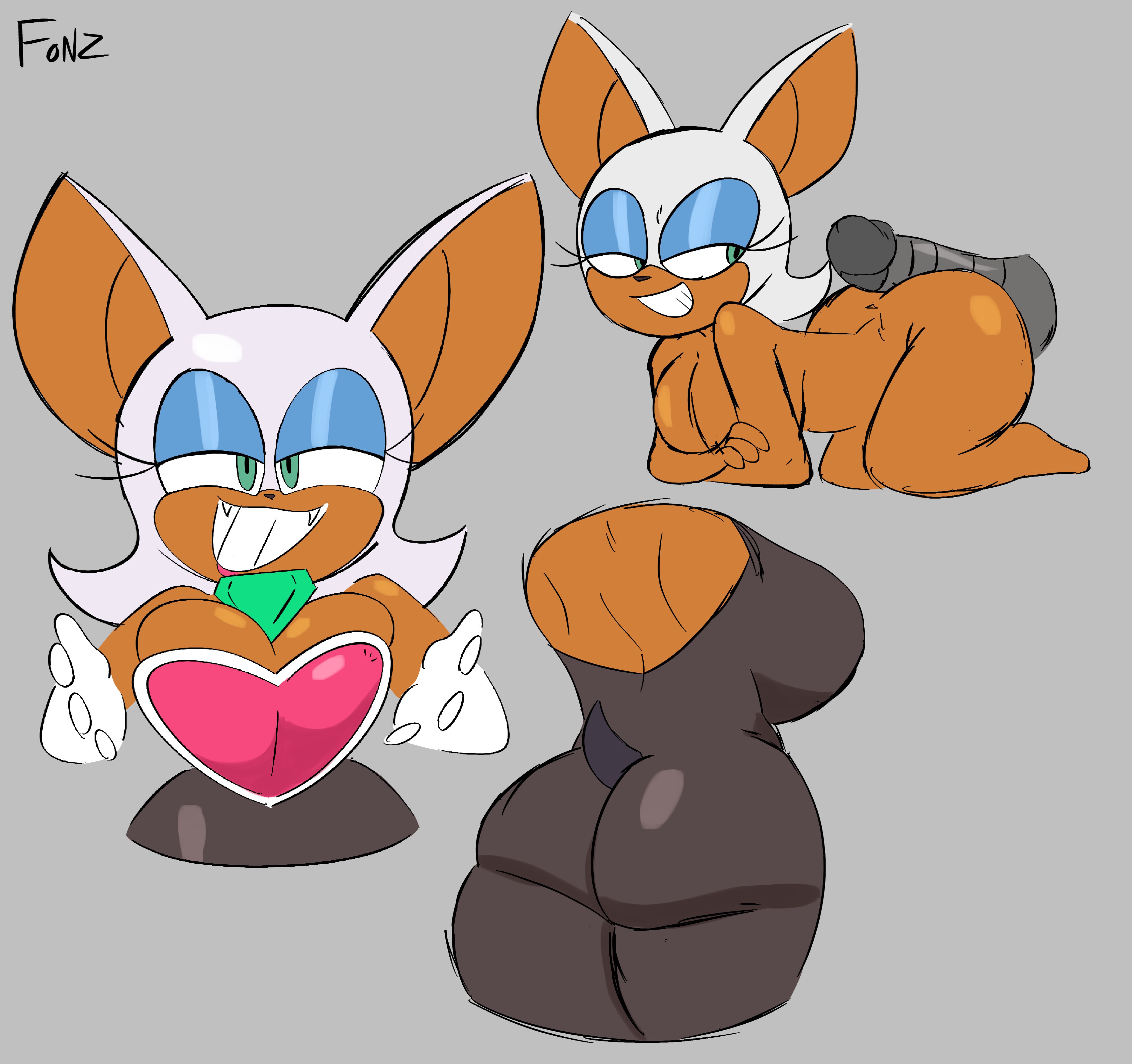 1girls, anthro, bat, big ass, breasts, chaos emerald, female, fonz, large ass, large breasts, rouge the bat, sonic (series), sonic the hedgehog (series), teasing, white fur