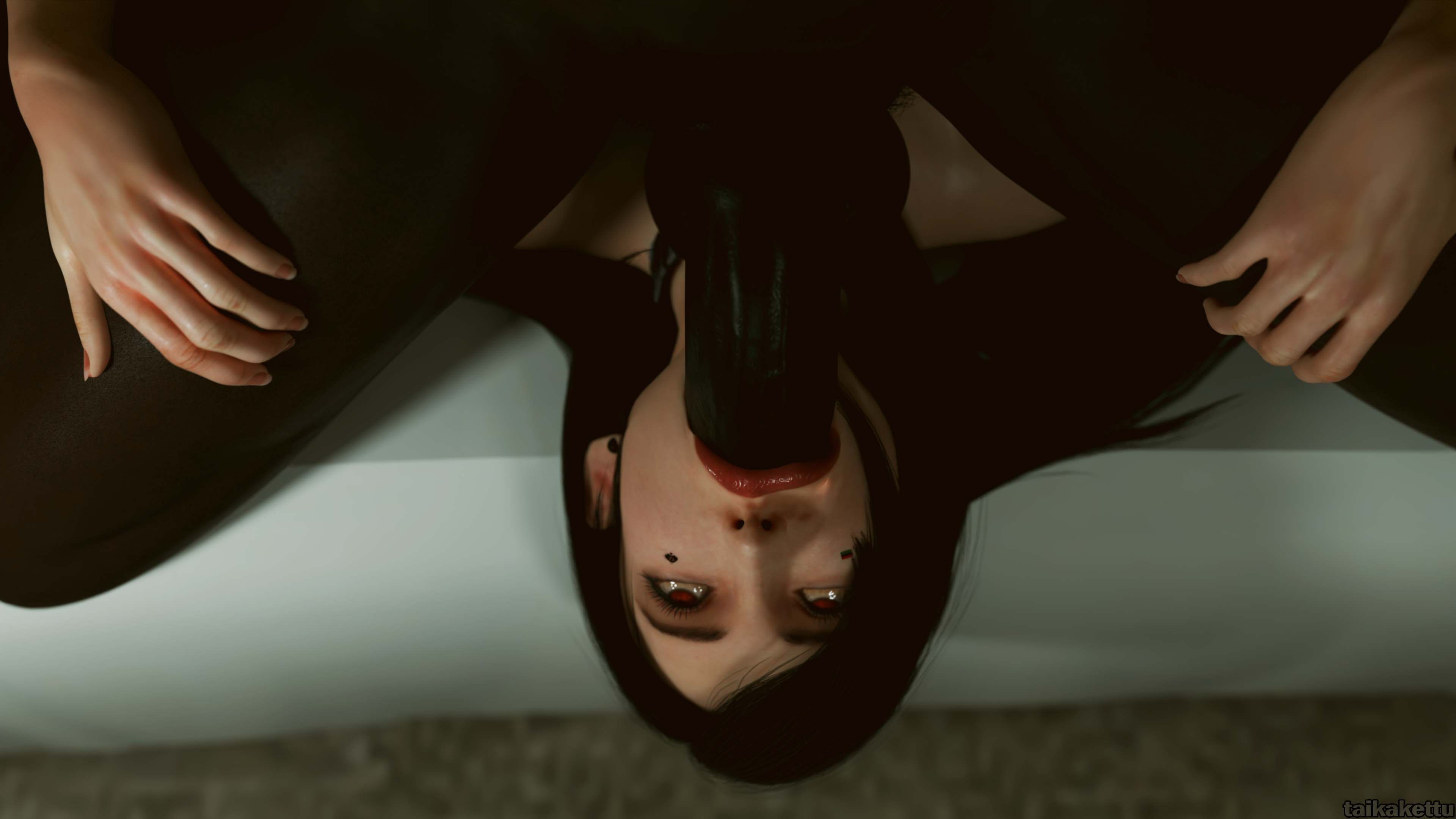 1boy, 1boy1girl, 1girls, 3d, balls, ballsack, barret wallace, bed, bedroom, big penis, blowjob, blowjob face, dark hair, dark hair female, dark skin, dark-skinned male, earrings, eyes rolling back, female, final fantasy, final fantasy vii, final fantasy vii rebirth, final fantasy vii remake, from below, hands on thighs, holding legs, interracial, interracial sex, large penis, light skin, light-skinned female, lying, lying down, lying on back, lying on bed, male, nose, oral, oral sex, penis, penis in mouth, pubic hair, qos, qos tattoo, queen of spades, red lipstick, square enix, sucking, sucking penis, taikakettu, tifa lockhart, twitter link, unseen male face, veiny penis