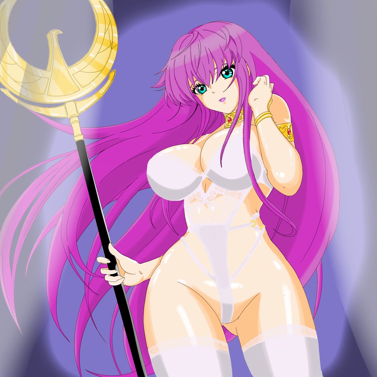 1girls accessories athena_(saint_seiya) big_breasts bra breasts breasts_focus deity eyebrows eyelashes fat_breasts female female_focus female_only goddess grabbing green_blue_eyes legs lips long_hair purple_hair saint_seiya saori_kido sexy shounen_jump shueisha solo solo_female solo_focus thighhighs thighs very_long_hair voluptuous voluptuous_female white_bra white_thighhighs wide_hips