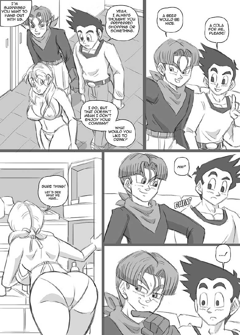 bending_over big_ass big_breasts curvy dragon_ball erect_nipples funsexydragonball marron son_goten teenager trunks_briefs