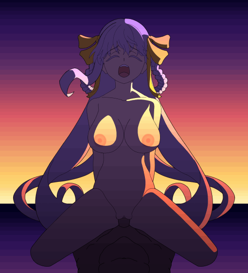 1boy backlighting bb_(fate) bb_dubai_(fate) big_breasts braid braided_hair_rings breasts closed_eyes collarbone cowgirl_position fate/grand_order fate_(series) female hair_ribbon hair_rings hecaton large_breasts long_hair nipples nude open_mouth penis purple_hair pussy ribbon sex spread_legs straddling straight thighs twin_braids vaginal_penetration very_long_hair yellow_ribbon