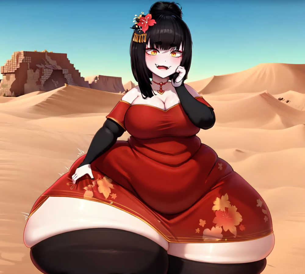 1girls ai_generated bottom_heavy breasts cleavage desert dress fangs huge_ass indie_virtual_youtuber jewelry pyramid saavlewd snake_girl stockings thick_thighs vtuber wide_hips