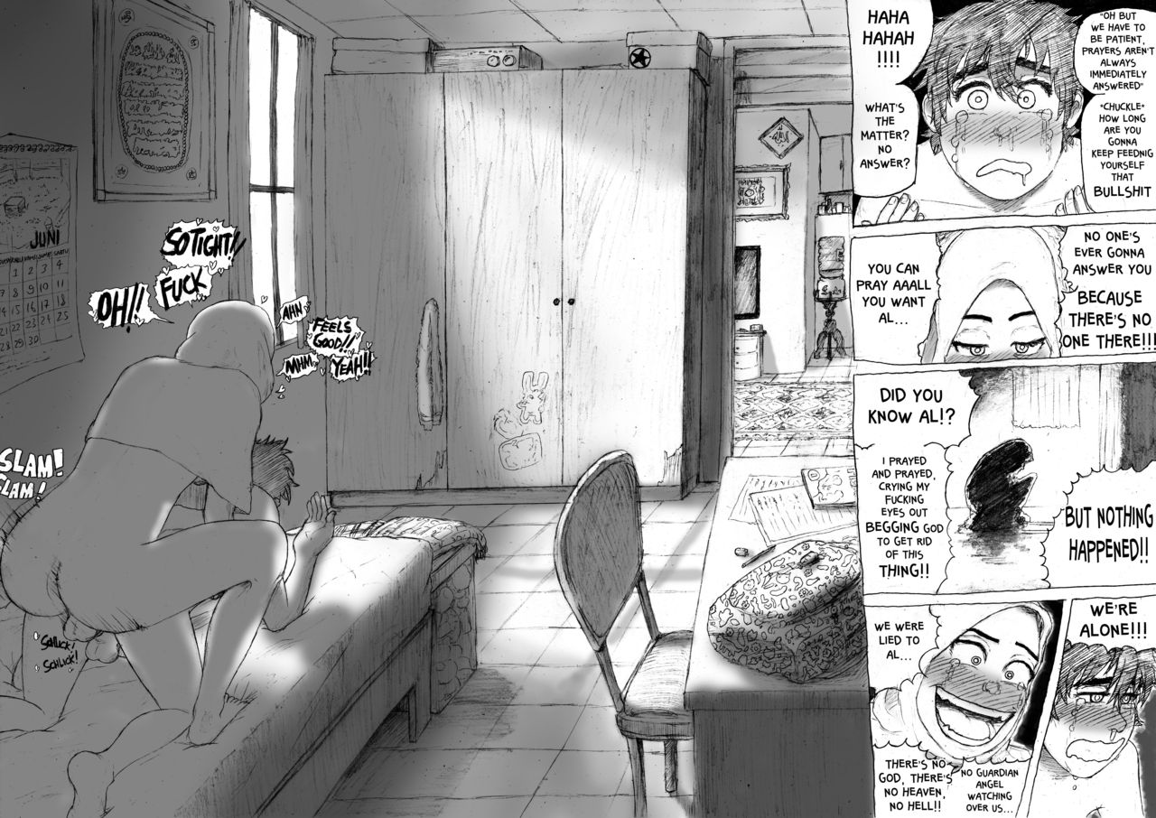 1boy, 1futa, all fours, all the way to the base, anal, anal penetration, anal sex, balls, caption, comic, dickgirl, doggy style, femboy, futa on male, futa penetrating, futa penetrating male, futadom, futadom caption, futanari, grilled kambing, hijab, intersex, male, male penetrated, malesub, monochrome, muslim, penis, sex, submissive, submissive male, tagme, testicles, text