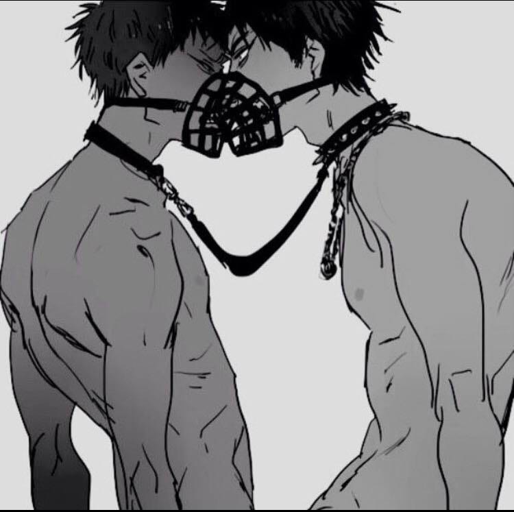 2boys angry aomine_daiki collar daiki_aomine gay grayscale kagami_taiga male muscles muzzle no_visible_genitalia short_hair taiga_kagami yaoi