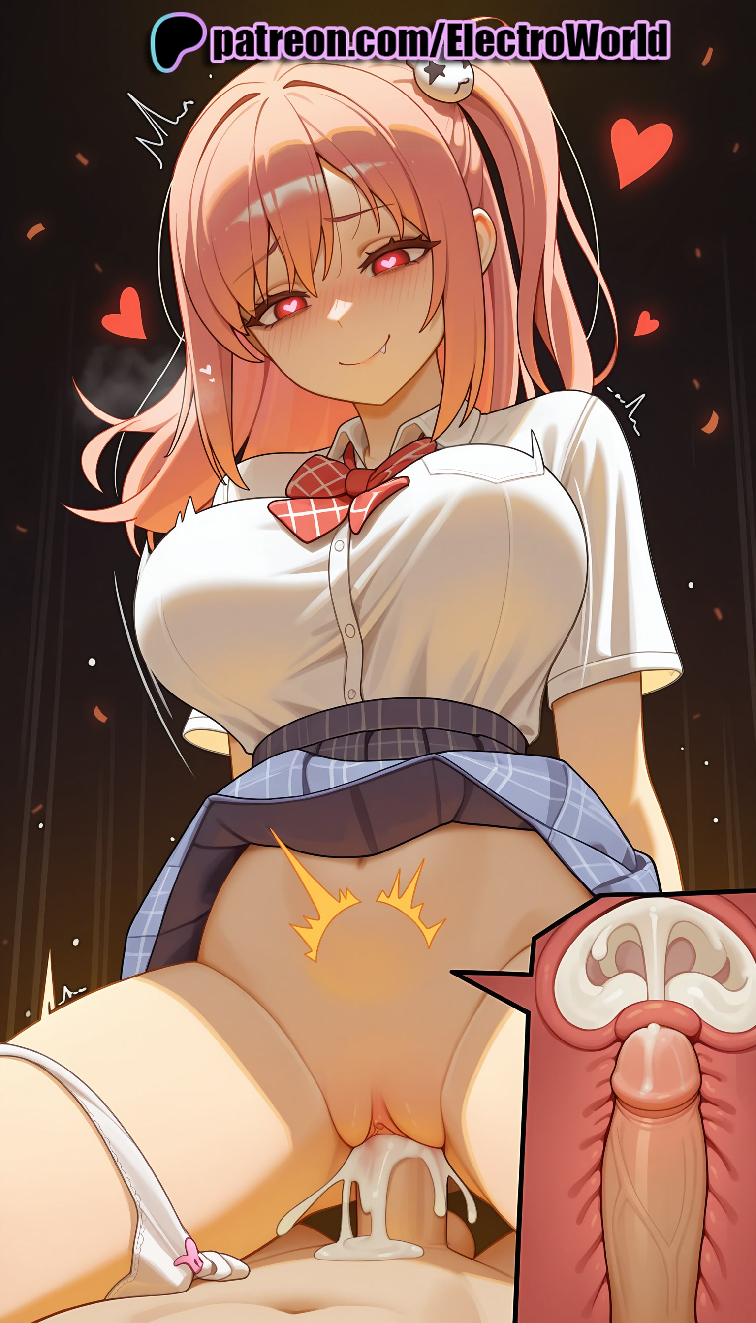 1boy, 1girls, 2025, ai generated, artist name, blush, bow, breasts, bust, cervix, chest, clitoral hood, clitoris, clothed sex, cock, cowgirl position, cross section, cum, cum in pussy, dead or alive, deep penetration, dick, ejaculation, electroworld, exposed pussy, eyebrows visible through hair, female, female on top, fucking, hair ornament, heart, hi res, high quality, high resolution, highres, honoka (doa), intercourse, internal cumshot, juicy pussy, love making, male, oerba yun fang, overflow, ovum, panties, panties around one leg, patreon, patreon username, penetration, penis, pussy, red bow, riding, sex, sexual intercourse, shirt, skirt, smile, solo focus, stable diffusion, straddling, straight, tight pussy, uncensored, underwear, uterus, vagina, vaginal penetration, watermark, white panties, x-ray