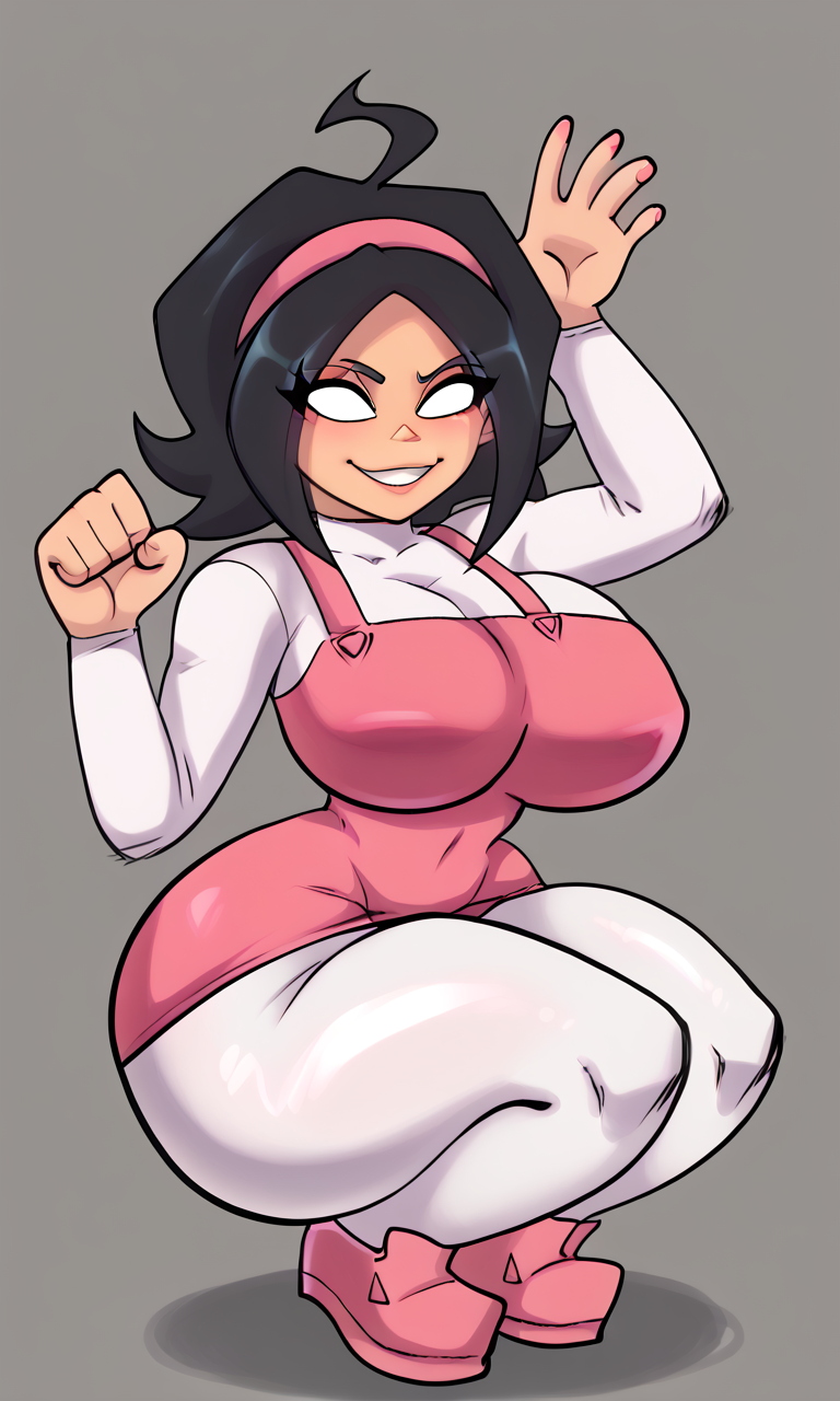 ai_generated black_hair friday_night_funkin_mod hairband large_ass large_breasts nene_(newgrounds) pink_clothing squatting straps tagme tight_clothing white_eyes white_legwear