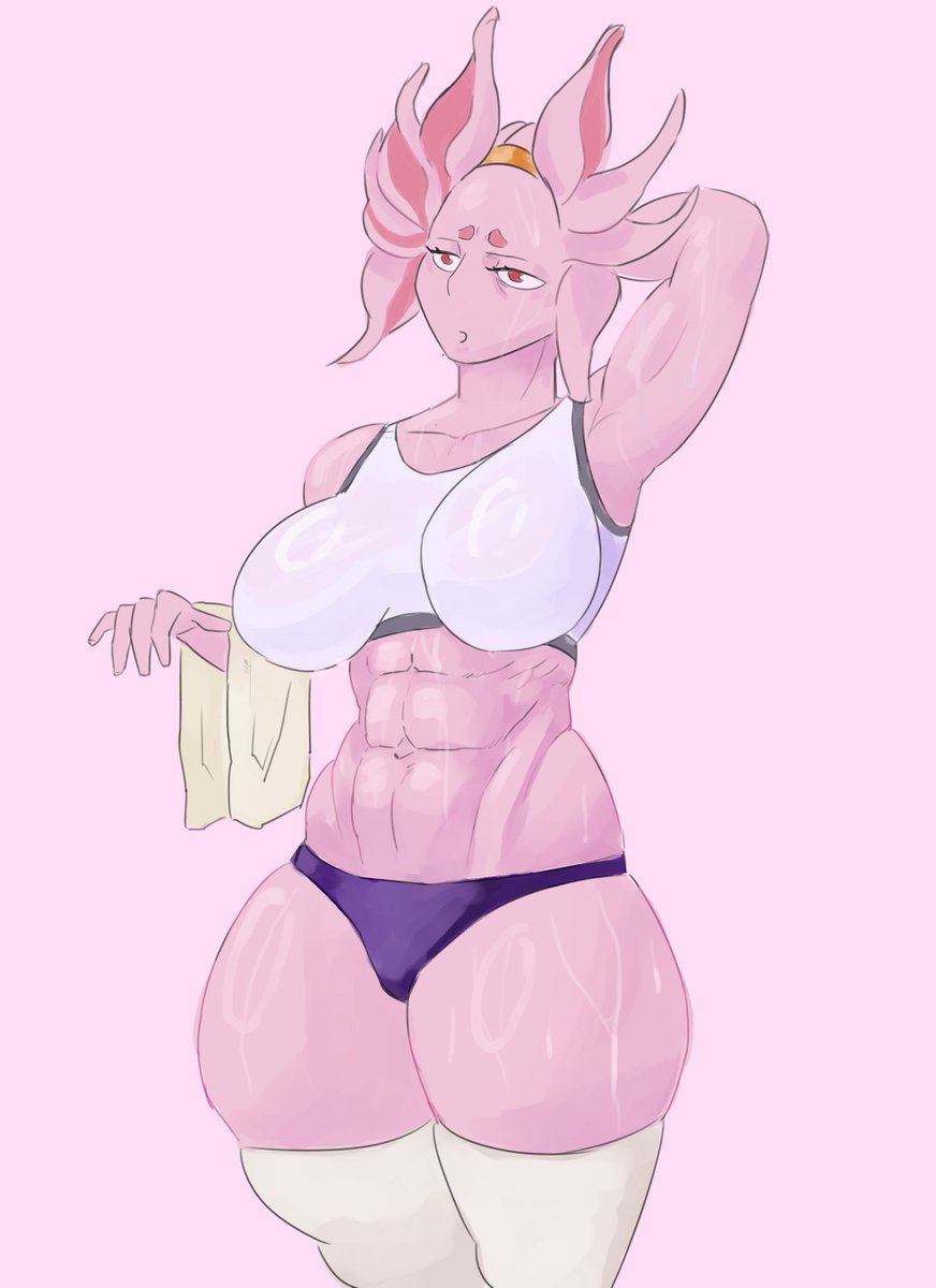 1girls abs after_workout amphibian anthro arm_up axolotl big_breasts breasts clothing curvaceous curvy curvy_figure female female_only fit_female huge_breasts iljajop legwear mostly_clothed red_eyes solo solo_female sports_bra stockings sweat sweating sweaty sweaty_body sweaty_thighs tagme thick_thighs towel voluptuous voluptuous_female wide_hips workout workout_clothes