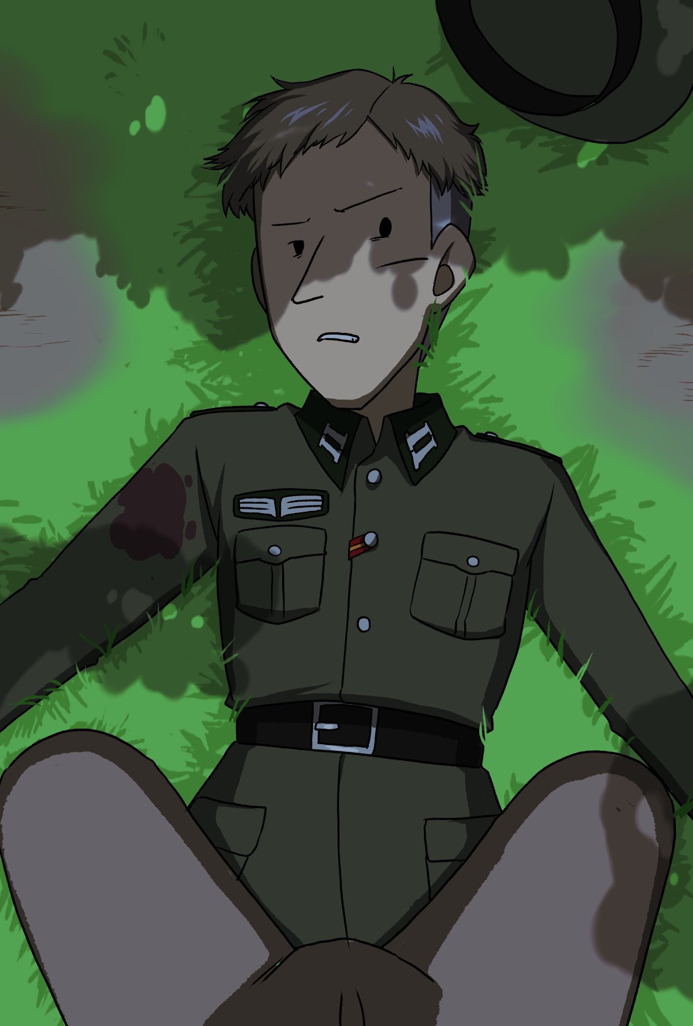 colonel_von_krieger defeated dot_eyes grey_hair injury military military_uniform nazi straddling the_long_long_holiday wehrmacht