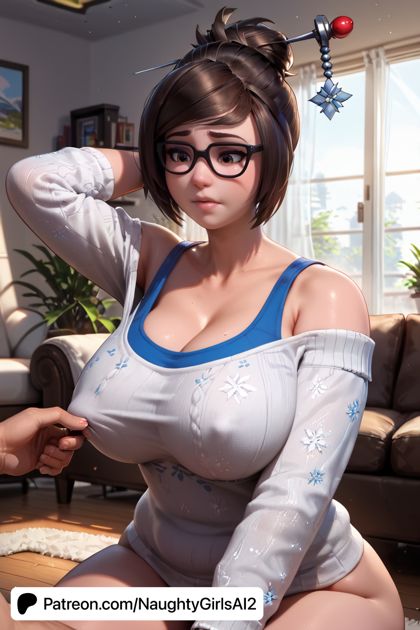 ai_generated brown_eyes brown_hair gigantic_breasts glasses huge_breasts mei_(overwatch) naughtygirlsai overwatch overwatch_2 plump