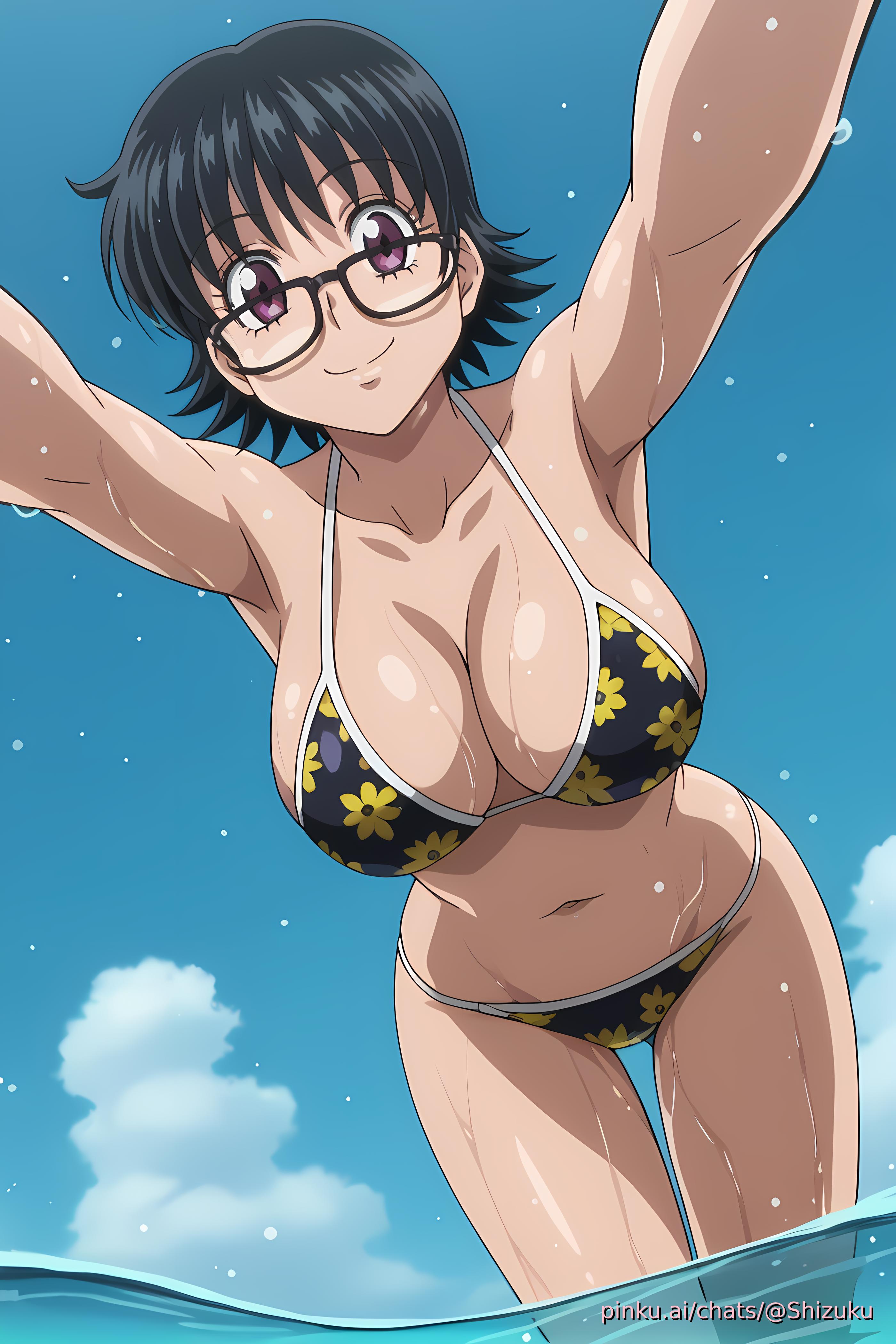 ai generated, aichat, beach, bikini, candid, ecchi, female, hunter x hunter, hxh, pinku, pinku.ai, pinkuai, shizuku murasaki, swimming, wet skin