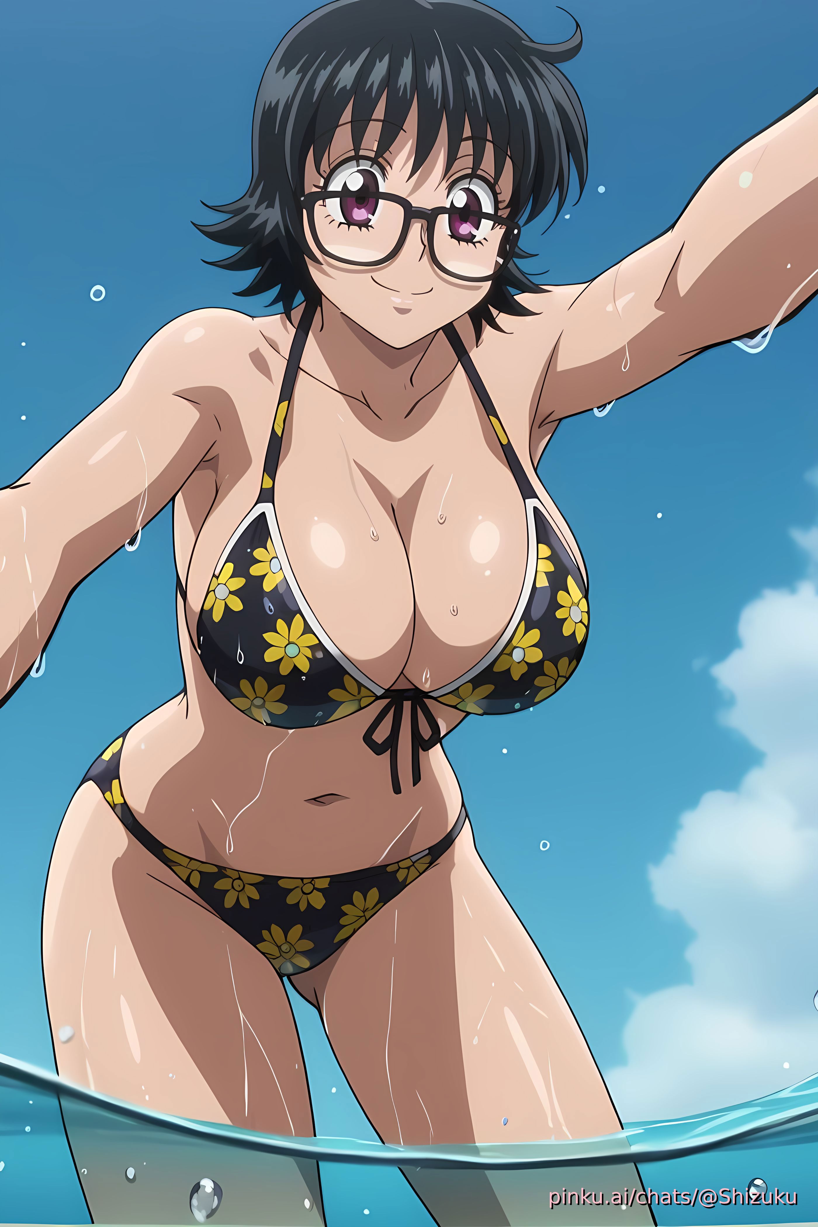ai generated, aichat, beach, bikini, candid, ecchi, female, hunter x hunter, hxh, pinku, pinku.ai, pinkuai, shizuku murasaki, swimming, wet skin