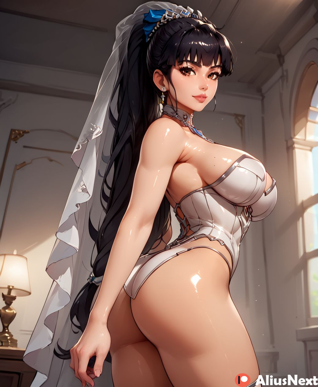 1girls ai_generated aliusnext android asian asian_female ass big_ass big_breasts black_hair bra breasts bride brown_eyes cyborg eve_(stellar_blade) female heels hi_res high_quality highres huge_ass huge_breasts legwear light-skinned_female light_skin long_hair panties patreon ponytail stellar_blade stockings tagme taller_girl wedding_dress wedding_lingerie wedding_veil