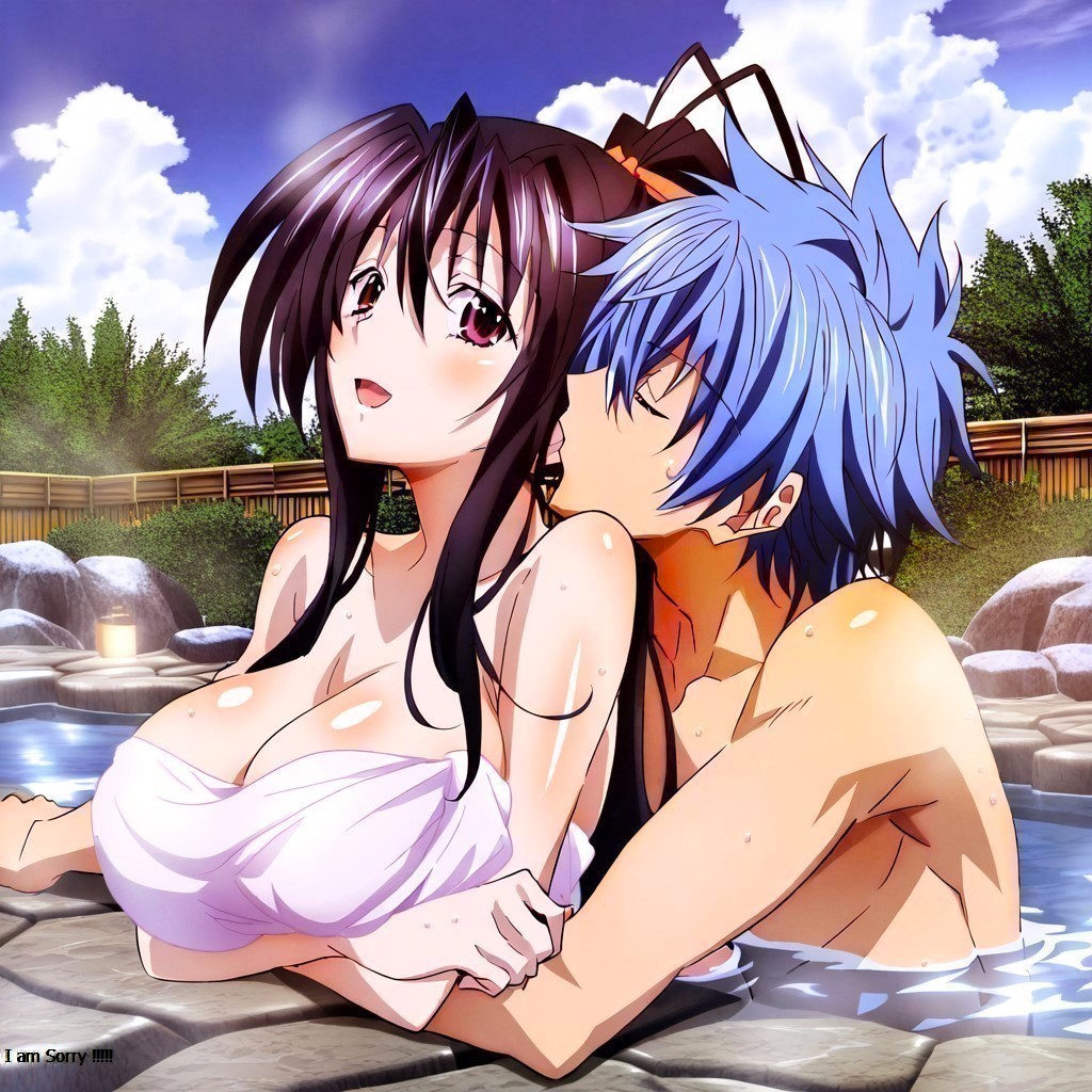 1boy1girl ai_generated akeno_himejima anime_style asian_female beautiful blue_hair busty_female cleavage clothed_female_nude_male crossover crossover_pairing crossover_sex dark_hair demon_girl dreson european_male fairy_tail fantasy hair_ribbon handsome high_school high_school_dxd high_school_student human jellal_fernandes jellal_kiss_akeno kiss_from_behind kiss_on_cheek large_breasts mage nature_background onsen orange_ribbon partially_submerged pleasured ponytail ribbon sexy smiling steam straight towel towel_over_breasts voluptuous voluptuous_female