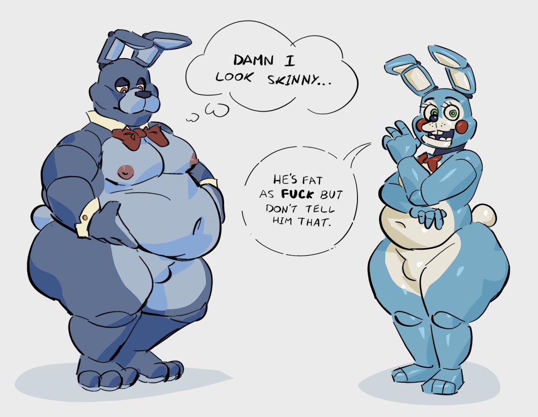 2boys, big belly, bonnie (fnaf), bottom heavy, bottom heavy male, chubby, chubby male, fat, fat male, five nights at freddy's, five nights at freddy's 2, fnaf, koenics, male, male only, moobs, overweight, overweight male, toy bonnie (fnaf), wide hips