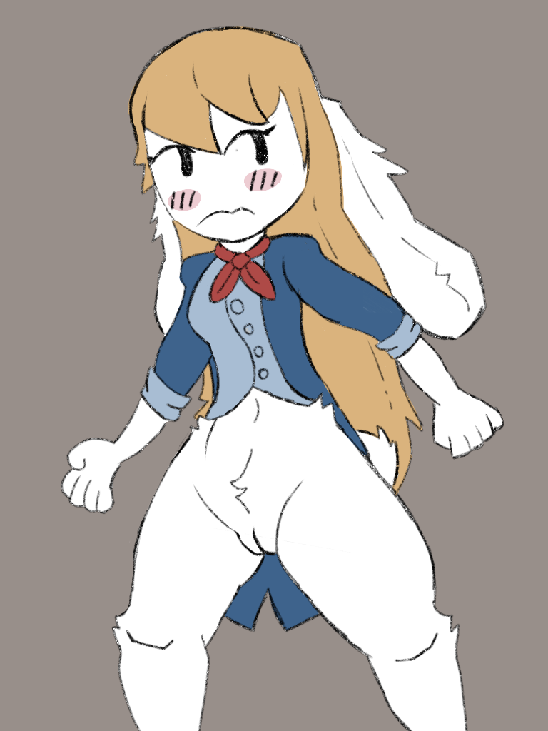 alice_(disambiguation) alice_in_wonderland anonymous_artist anthro blonde_hair bottomless clothed clothing coupon_alice female genitals hair lagomorph leporid mammal partially_clothed pussy rabbit solo tail