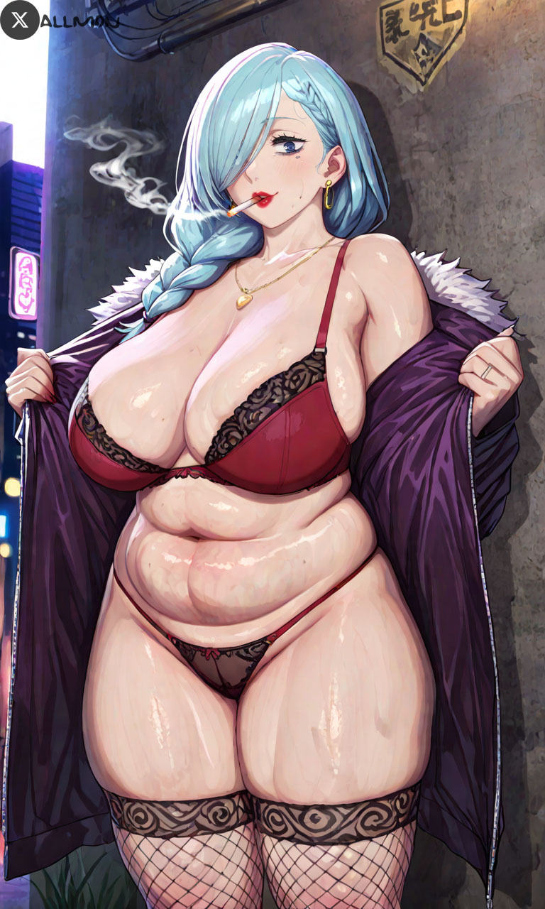 ai_generated allmon bed bedroom bedroom_background belly big_thighs black_hair breasts brown_eyes fat_ass fat_butt female hair_over_one_eye i_generated jujutsu_kaisen light_blue_hair long_hair massive_ass massive_breasts massive_butt mei_mei_(jujutsu_kaisen) milf milf_love_young_man mommy round_ass round_butt saggy_boobs saggy_breasts