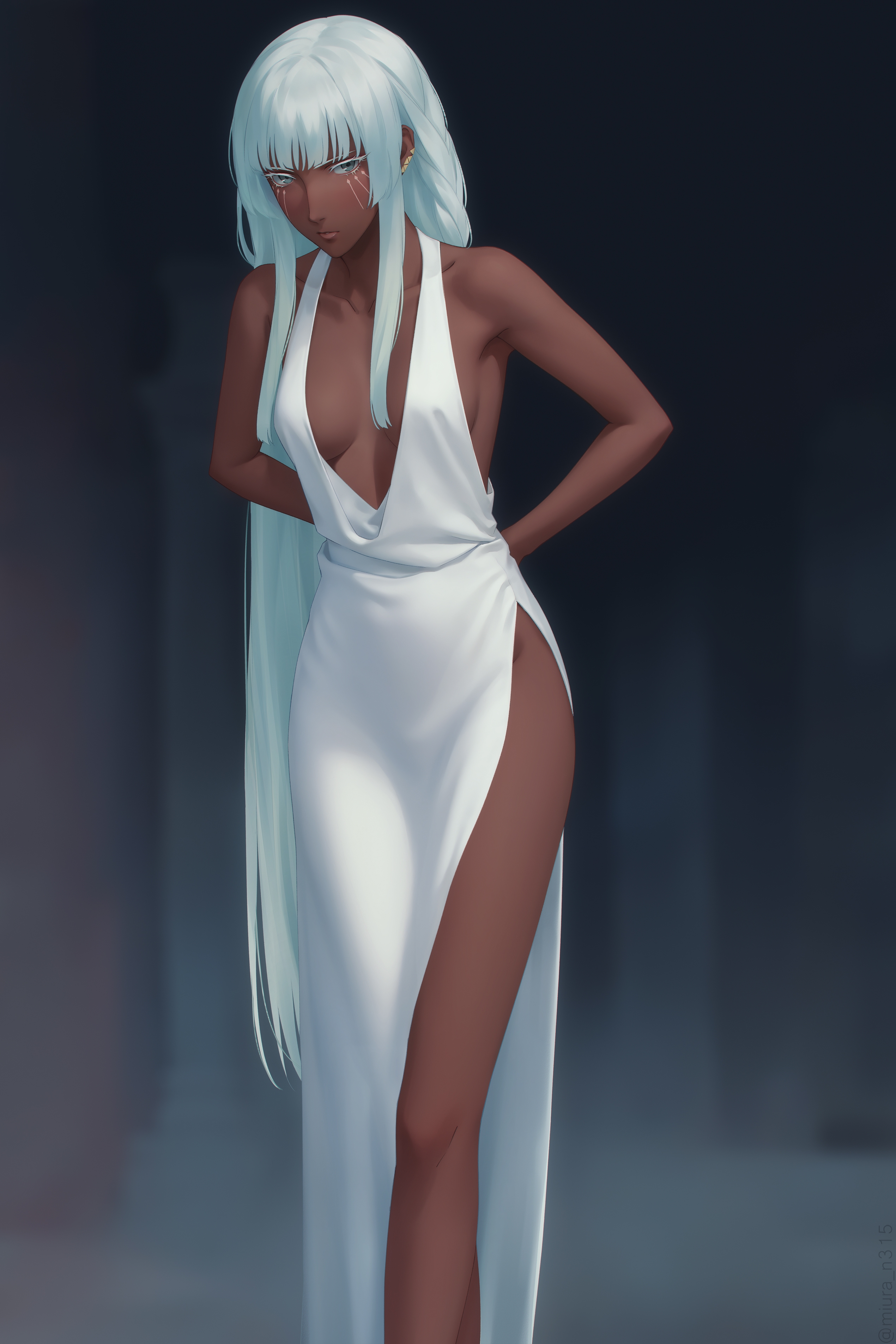 1girls, brigitta lycaon, dark skin, dark-skinned female, elf, female, female only, lips, metaphor: refantazio, miura-n315, skinny, tagme