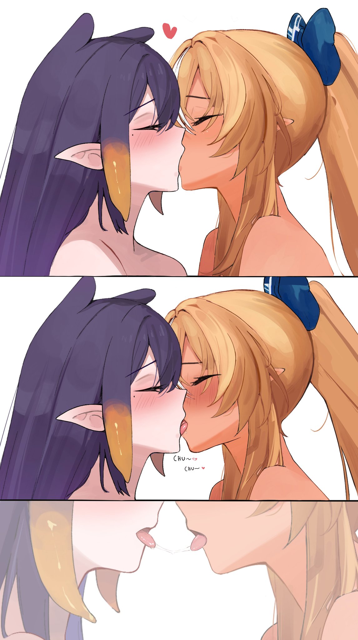 2girls female french_kiss hololive hololive_english hololive_fantasy hololive_japan hololive_myth implied_sex kissing making_out naked ninomae_ina'nis nude roikopi shiranui_flare virtual_youtuber yuri