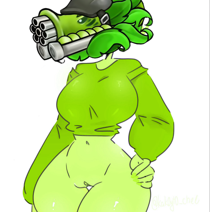 gatling_pea_turret green_body green_skin nude_female only_shirt plants_vs._zombies_fusion plants_vs_zombies