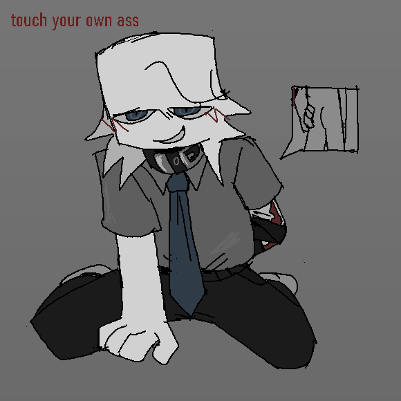 1boy 2d 2d_(artwork) collar funny happy holding original original_character roblox_avatar self_upload smug solo text touching_ass white_skin yawned_beef