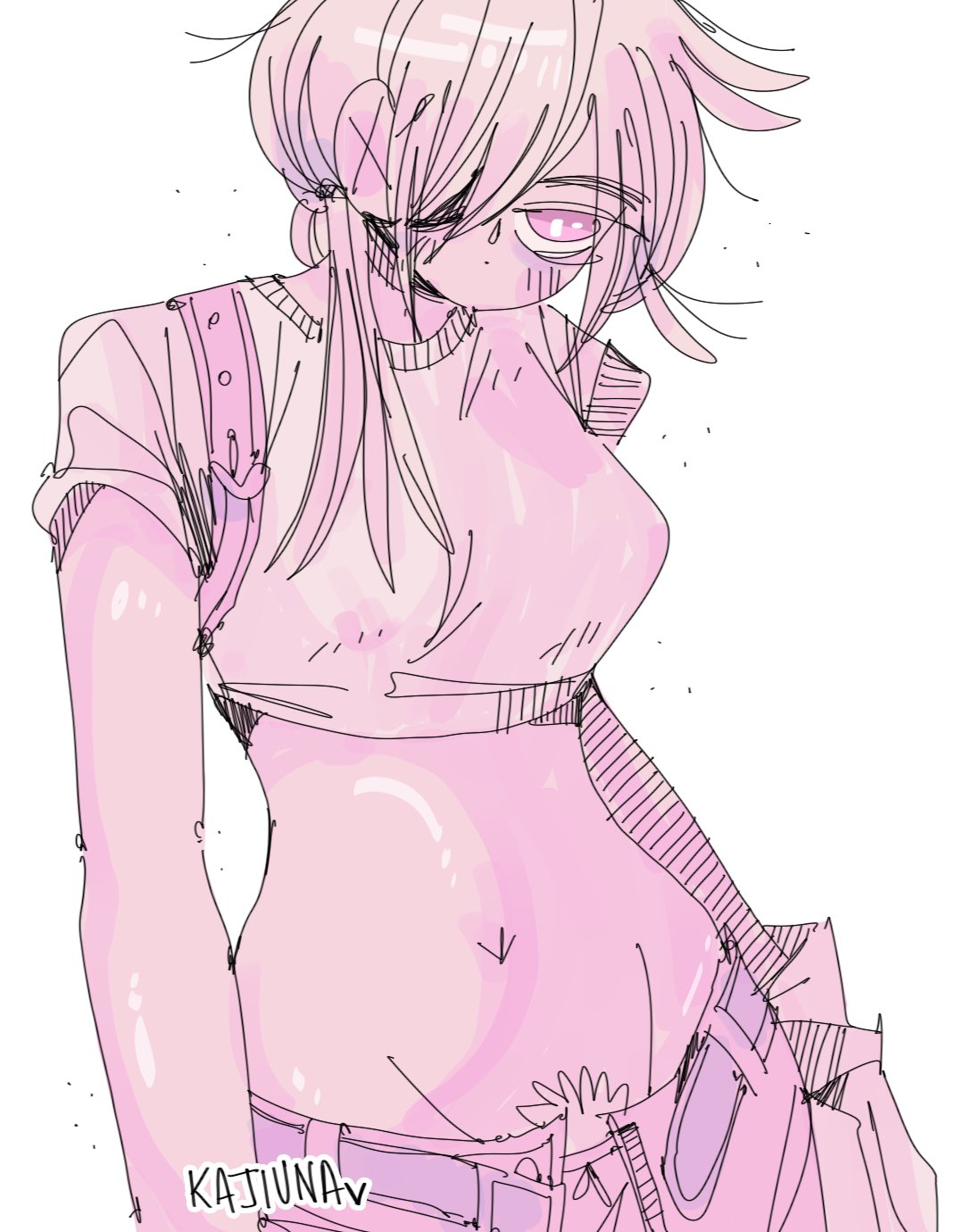 2d, 2d (artwork), blonde hair, bush, chainsaw man, crop top, kajiuna, kajiunaberry, kajiunas, one eye obstructed, quanxi (chainsaw man)