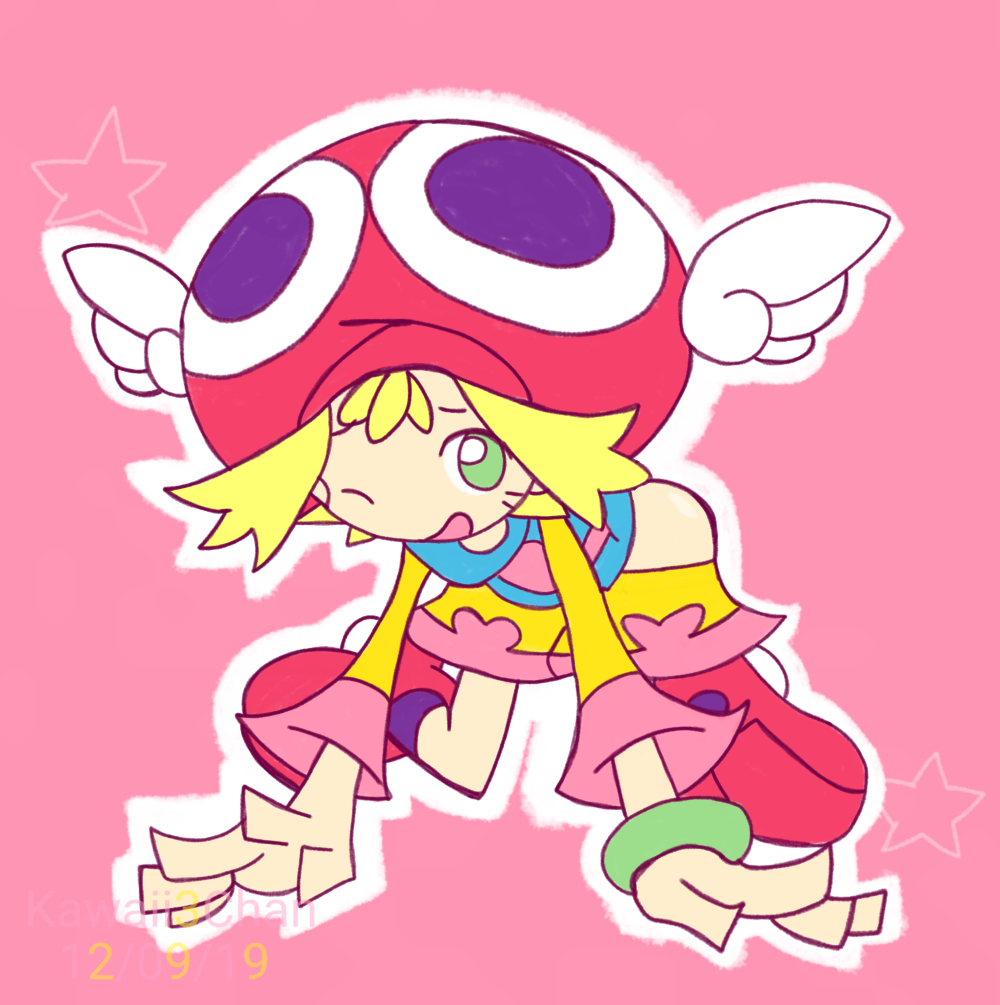 1girls amitie ass blonde_hair bracelet female female_only hat kawaii3chan kawaii3chan_(artist) legwear no_panties one_eye_closed pants_pull pixiv purple_legwear purple_socks puyo_puyo puyo_puyo_fever sega shoes socks star_(symbol)