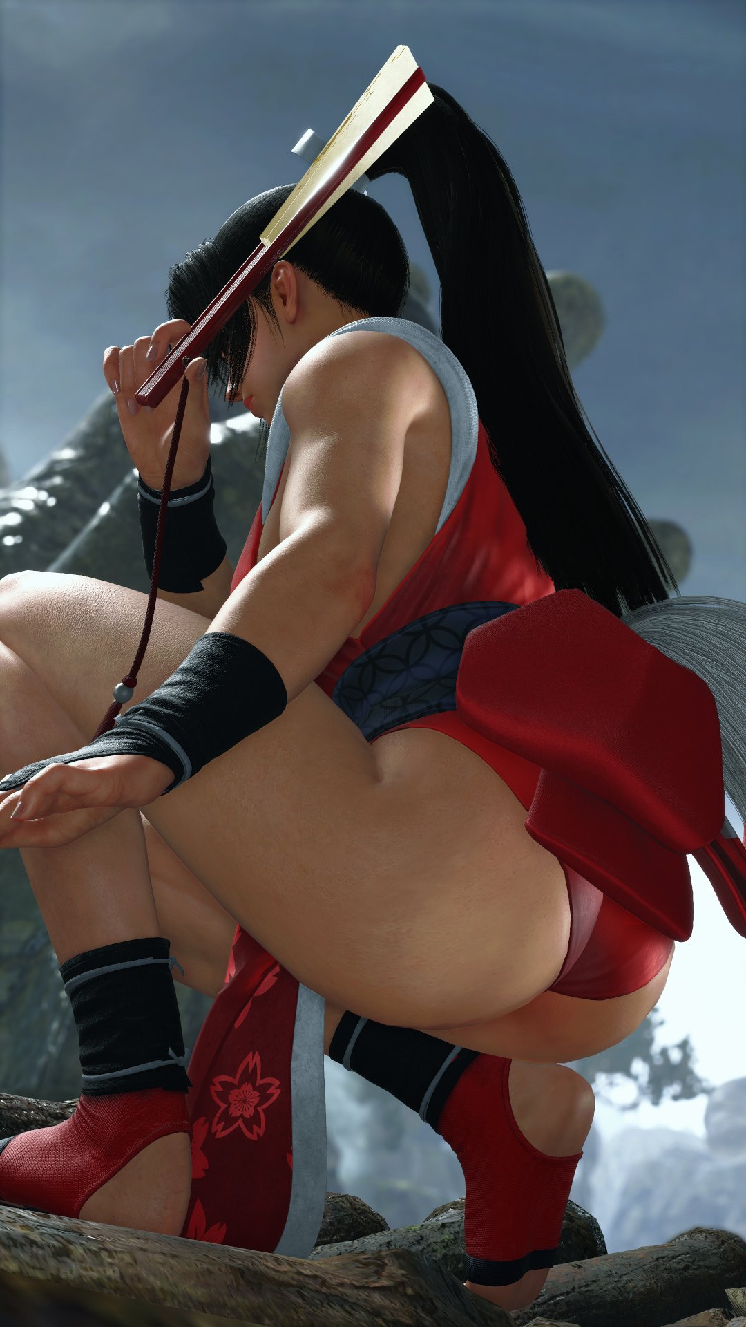 asian_clothing ass_focus back_view bare_legs barefoot big_ass big_breasts brown_hair cleavage costume crouching crouching_female fatal_fury feet gameplay gameplay_screenshot hair_ribbon ingame_model long_hair mai_shiranui ninja sf_screenshot sideboob skirt sleeveless slim_waist street_fighter street_fighter_6 tagme thick_thighs tied_hair traditional_clothes wide_hips